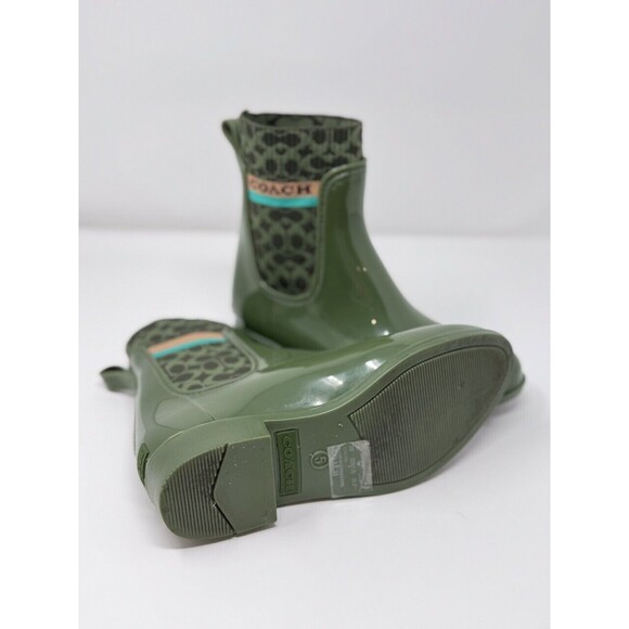 Coach Womens Boots Green Rivington Rubber Rain Bootie PVC Chelsea Pull On US 5 B - Picture 7 of 7